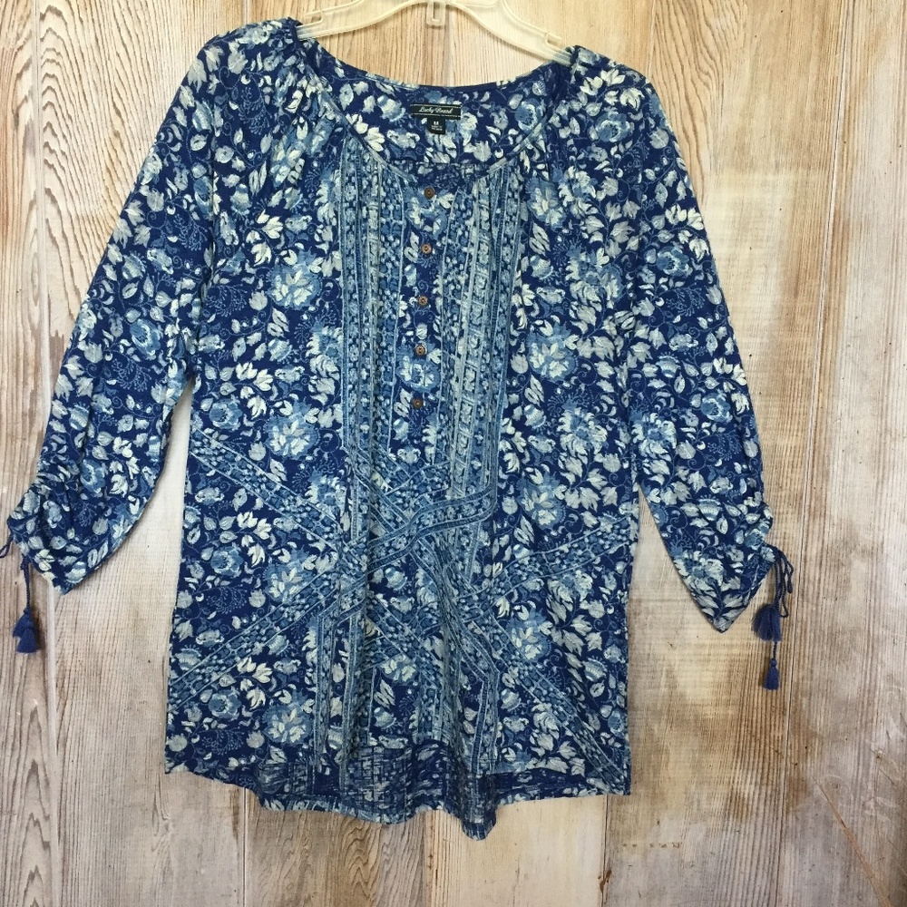 Lucky Brand Ruched Long Sleeve Blouse M